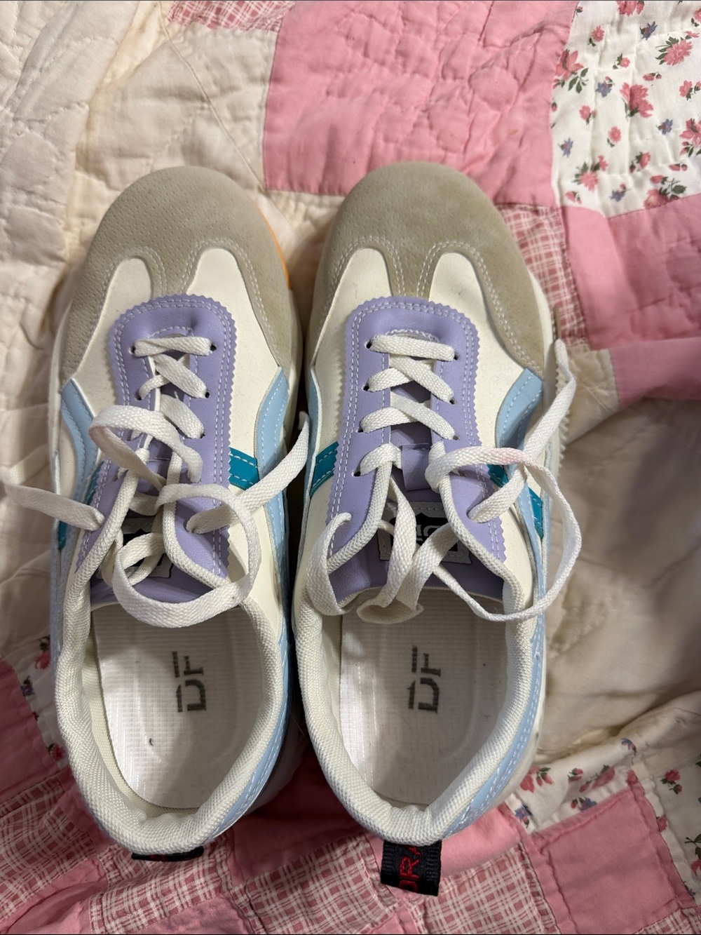 De Florance White Sneakers with Teal & Lavender Accents